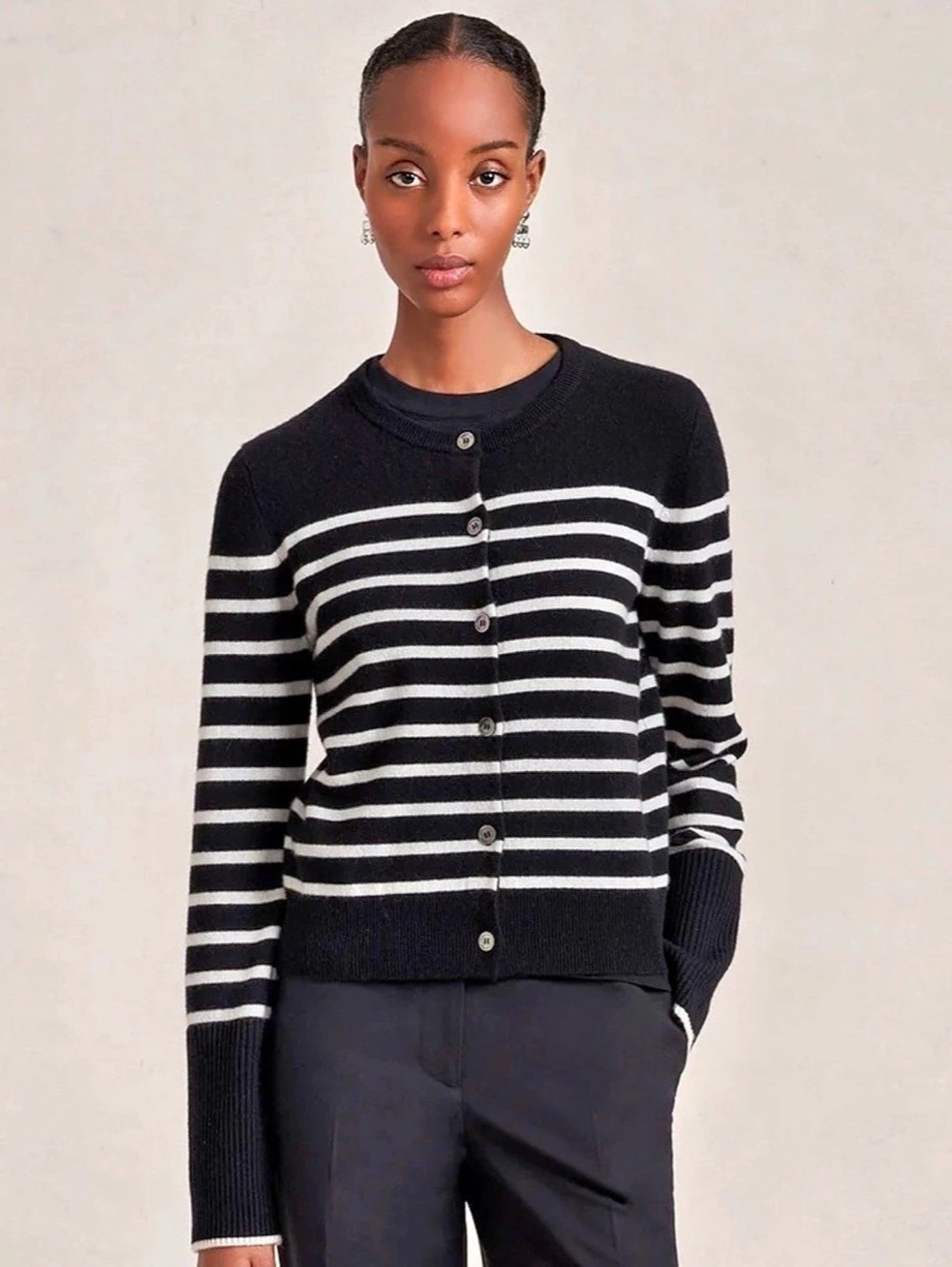 La Ligne Striped Lean Lines Cardigan Black & White XS - 100% cashmere